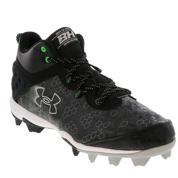 Under Armour MENS HARPER 8 MID RM BASKETBALL SHOE Black and Green Cleats 9 NEW - Picture 1 of 10
